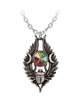Dark Goddess of the Nile Moon Scarab Necklace Multicolor Crystal Alchemy Gothic